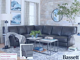 Bassett Sectional 3 pc (Greyson in gunmetal)ALL LEATHER ! A Very Limited  opportunity to purchase this